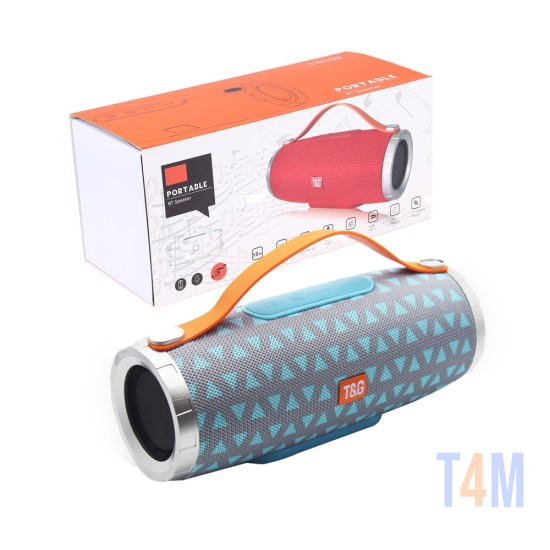 COLUNA BLUETOOTH PORTÁTIL T&G TG-109 CHAMADAS VIVA-VOZ/TF/AUX/FM 10W CINZA E AZUL CÉU